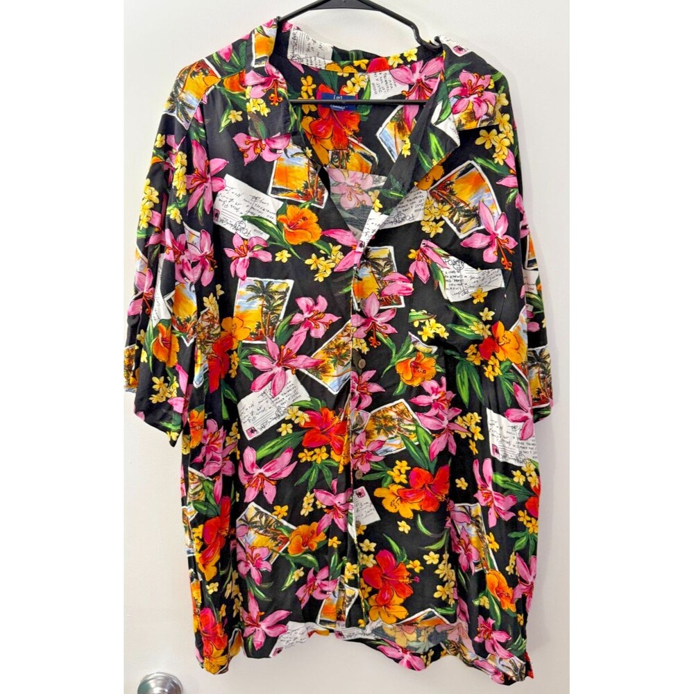 Hawaiian Shirt Button Up Men's Big Tall 3X Black Floral Vacation Cruise Resort